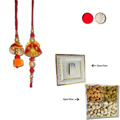 "Zardosi Bhaiya Bhabi Rakhi - BBR-910 A, Vivana Dry Fruit Box - Code DFB5000 - Click here to View more details about this Product